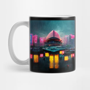 Neon District - Cyberpunk Cityscape Operahouse Mug